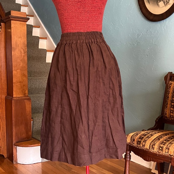 notPERFECTLINEN Chocolate Brown Marseille A-Line Skirt Pockets M/L - Picture 2 of 4